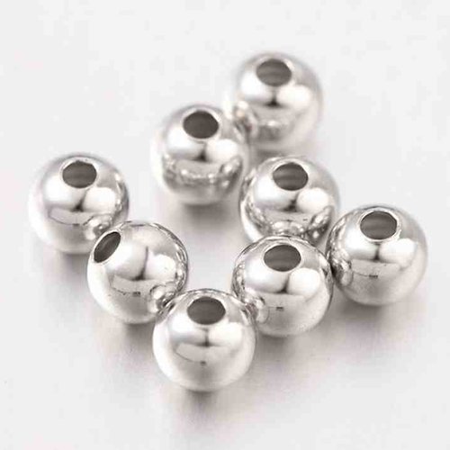 50 perles métal - 4 mm - argenté - intercalaires - perles métalliques - rond (pm04a)