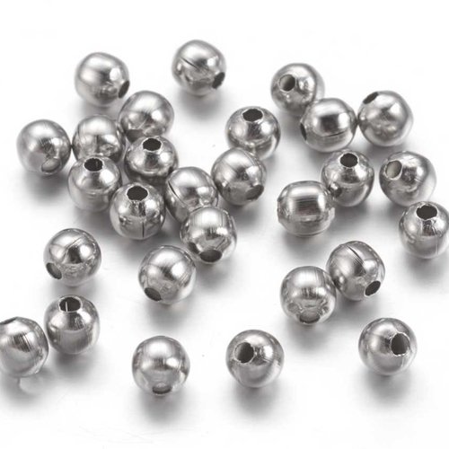 20 perles métal - 4 mm - acier inoxydable 304 inox - couleur argent acier - intercalaires - perles métalliques - rond (pm04in)