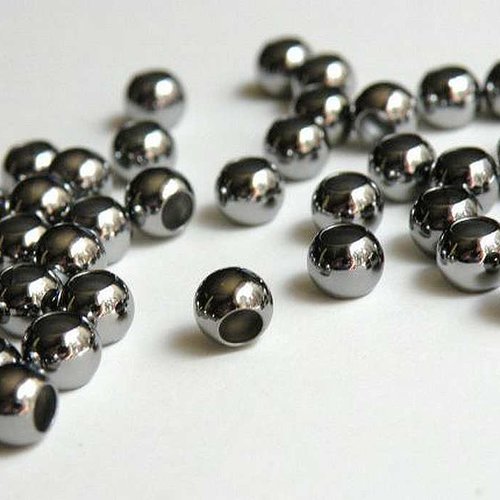 20 perles métal - 4 mm - gunmetal - noir anthracite - intercalaires - perles métalliques - rond (pm04gm)