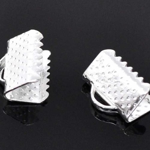10 fermoirs-griffe - 10 x 8 mm - argenté - attaches ruban - pinces - mâchoires (fg10a)
