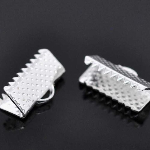 20 fermoirs-griffe - 13 x 8 mm - argenté - attaches ruban - pinces - mâchoires (fg13a)