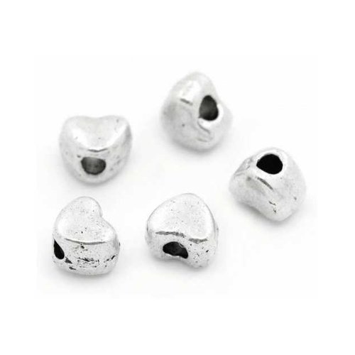 50 perles métal - 4 x 3 mm - argent vieilli - tibetan silver - intercalaires - coeur (pmcr04ts)