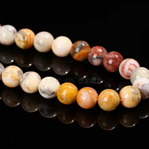 10 perles agate crazy lace - 8 mm - toutes les nuances jaune / beige / marron - pierres gemmes - rondes (aclp08-1)