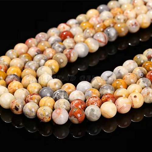 5 perles agate crazy lace - 10 mm - toutes les nuances jaune / beige / marron - pierres gemmes - rondes (aclp10-1)