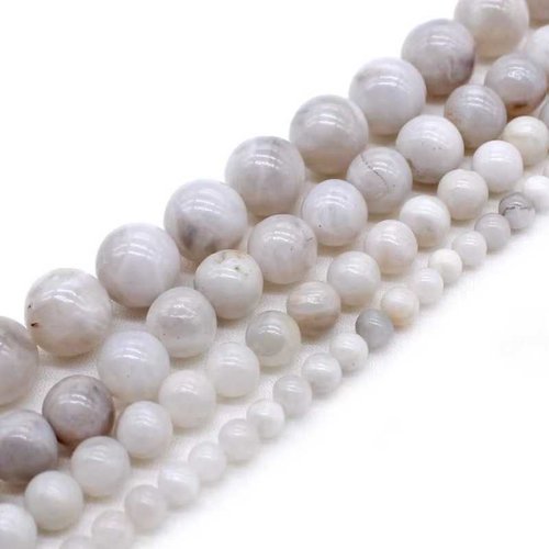 10 perles agate blanche crazy lace - 6 mm - couleur blanc / ivoire - white crazy - pierres gemmes - rondes (abclp06-1)