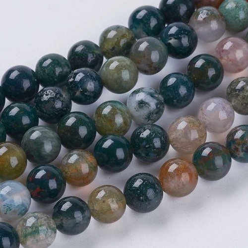 10 perles agate indienne - 6 mm - couleurs variées - pierres gemmes - rondes (agip06-1 )