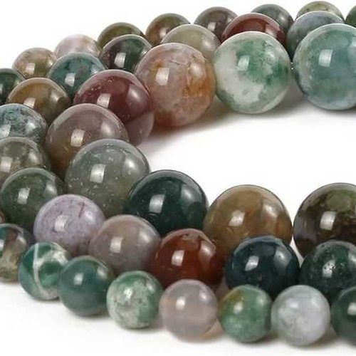 10 perles agate indienne - 6 mm - couleurs variées - pierres gemmes - rondes (agip06-1 )