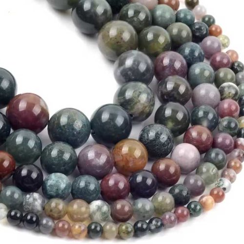 10 perles agate indienne - 8 mm - couleurs variées - pierres gemmes - rondes (agip08-1 )