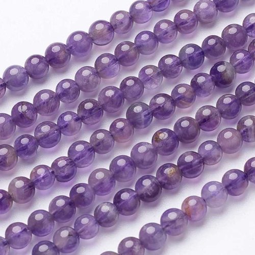 20 perles améthyste - 4 mm - couleur lavande / mauve / violet - pierres gemmes - quartz violet - rondes (amp04-1)
