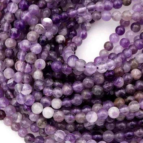 20 perles améthyste chevron - 4 mm - couleur lavande / mauve / violet - pierres gemmes - quartz violet - rondes (amp04-2)
