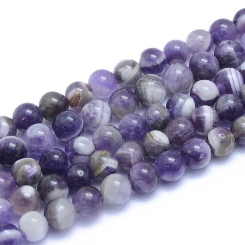 10 perles améthyste chevron - 6 mm - couleur lavande / mauve / violet - pierres gemmes - quartz violet - rondes (amp06-2)