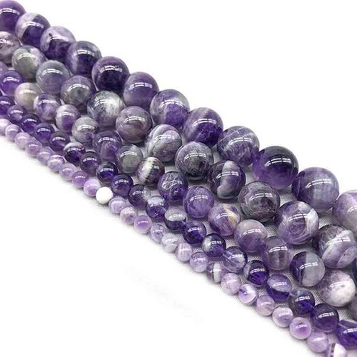 10 perles améthyste chevron - 6 mm - couleur lavande / mauve / violet - pierres gemmes - quartz violet - rondes (amp06-2)