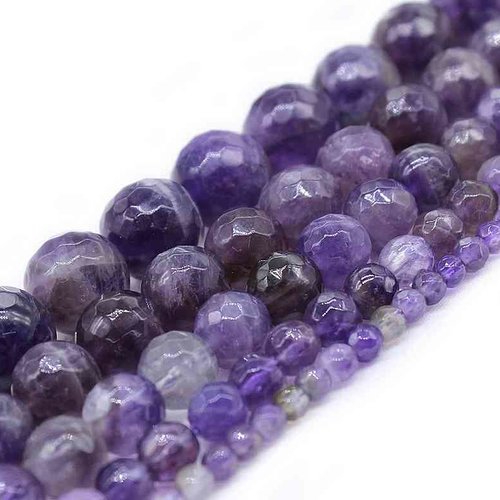 20 perles à facettes améthyste - 4 mm - couleur lavande / mauve / violet - pierres gemmes - quartz violet - rondes (amp04-3)
