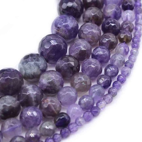 10 perles à facettes améthyste - 6 mm - couleur lavande / mauve / violet - pierres gemmes - quartz violet - rondes (amp06-3)