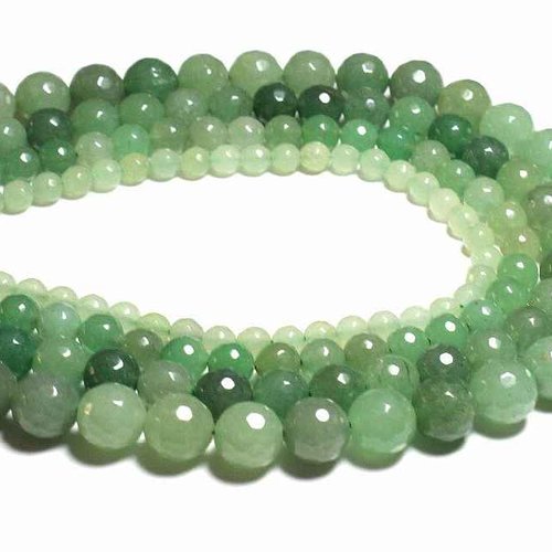 10 perles à facettes aventurine verte - 6 mm - couleur vert pâle - pierres gemmes - perles facettées - rondes (avp06-1)