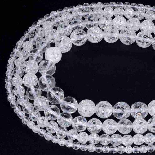 20 perles cristal de roche - quartz - 4 mm - craquelées - rondes - pierres gemmes (crp04-2)