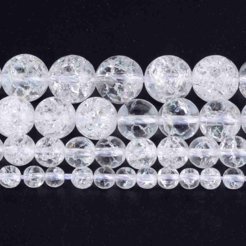10 perles cristal de roche - quartz - 6 mm - craquelées - rondes - pierres gemmes (crp06-2)
