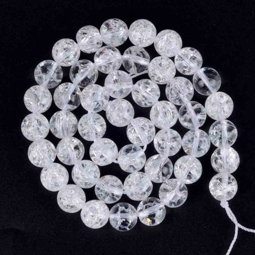 10 perles cristal de roche - quartz - 8 mm - craquelées - rondes - pierres gemmes (crp08-2)