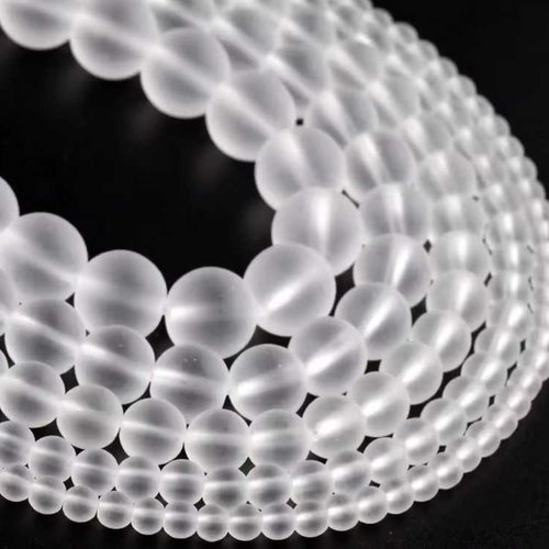 10 perles cristal de roche - quartz - 6 mm - perles givrées, dépolies - blanc mat - rondes - pierres gemmes (crp06-3)