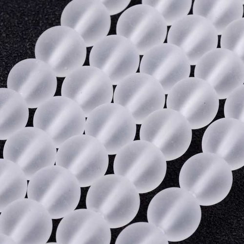 30 perles en verre givré dépoli - 6 mm - blanc mat - rondes - perles givrées dépolies (pvg06b)