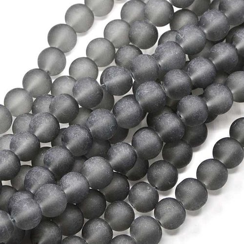30 perles en verre givré dépoli - 6 mm - gris foncé - noir - mattes - rondes - perles givrées dépolies (pvg06gf)