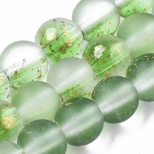 10 perles en verre givré dépoli - 6 mm - bicolores - blanc mat / vert pomme - rondes - perles givrées dépolies (pvg06bbv)