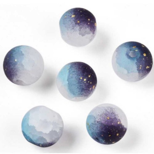 20 perles en verre givré craquelé - 6 mm - multicolores - gris / bleu / blanc - rondes - perles givrées dépolies (pvgc06mcgbb)