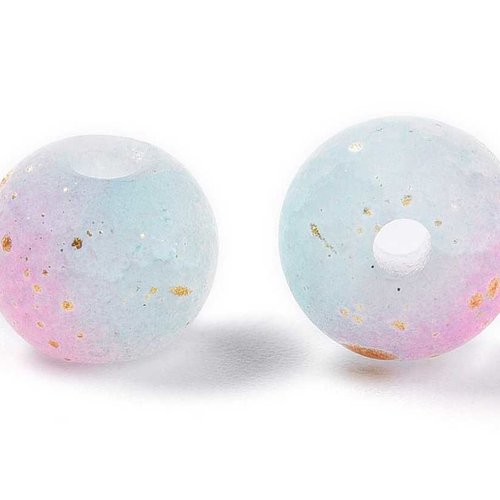 20 perles en verre givré craquelé - 6 mm - multicolores - rose / bleu / blanc - rondes - perles givrées dépolies (pvgc06mcrbb)