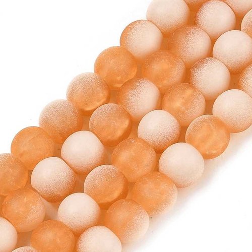 20 perles en verre givré craquelé - 6 mm - bicolores - orange / blanc - mattes - opaques - rondes - perles givrées dépolies (pvgc06bob)