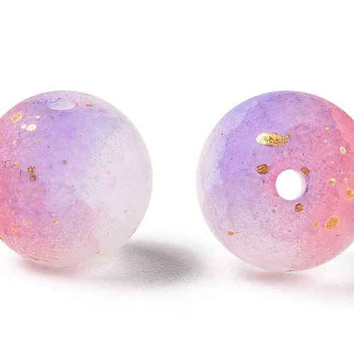 10 perles en verre givré craquelé - 6 mm - multicolores - lilas / mauve / rose pâle - rondes - perles givrées dépolies