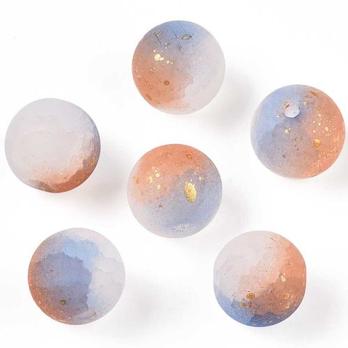 20 perles en verre givré craquelé - 6 mm - multicolores - bleu lavande / orange / blanc mat - rondes - perles givrées dépolies