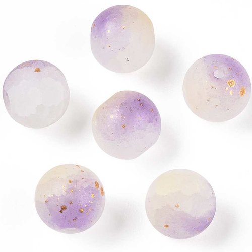 20 perles en verre givré craquelé - 6 mm - multicolores - violet / lavande / blanc mat - rondes - perles givrées dépolies