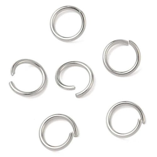 20 anneaux simples ouverts - 7 mm - acier inoxydable 304 inox - acier argenté - anneaux de jonction - ronds (aro07in)