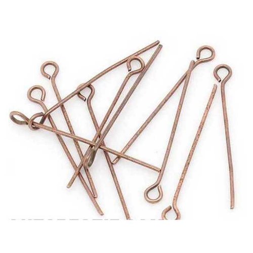 100 tiges à oeil - 30 mm - couleur cuivre rouge - tiges à tête ronde - clous-tiges (cttr30cr)