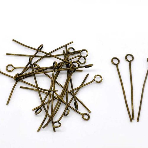 50 tiges à oeil - 32 mm - couleur bronze vieilli - tiges à tête ronde - clous-tiges (cttr32ba)
