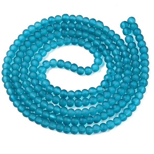 50 perles en verre givré dépoli - 4 mm - bleu turquoise - mattes - rondes - perles givrées dépolies (pvg04btq)