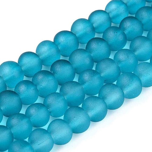 30 perles en verre givré dépoli - 6 mm - bleu turquoise - mattes - rondes - perles givrées dépolies (pvg06btq)