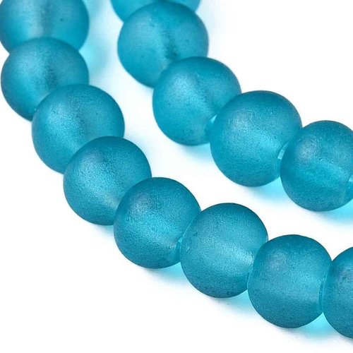 10 perles en verre givré dépoli - 8 mm - bleu turquoise - mattes - rondes - perles givrées dépolies (pvg08btq)
