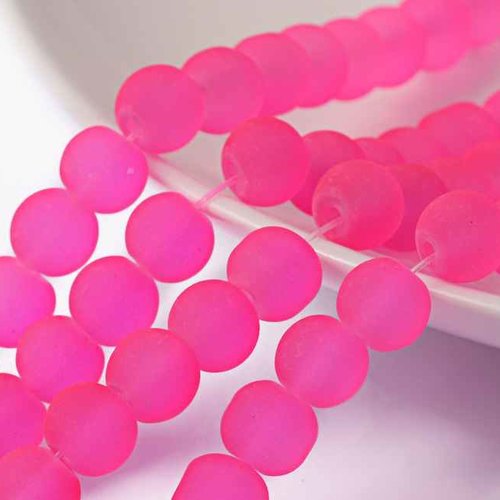30 perles en verre givré dépoli - 6 mm - fuchsia - mattes - rondes - perles givrées dépolies (pvg06f)