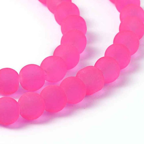 20 perles en verre givré dépoli - 8 mm - fuchsia - mattes - rondes - perles givrées dépolies (pvg08f)