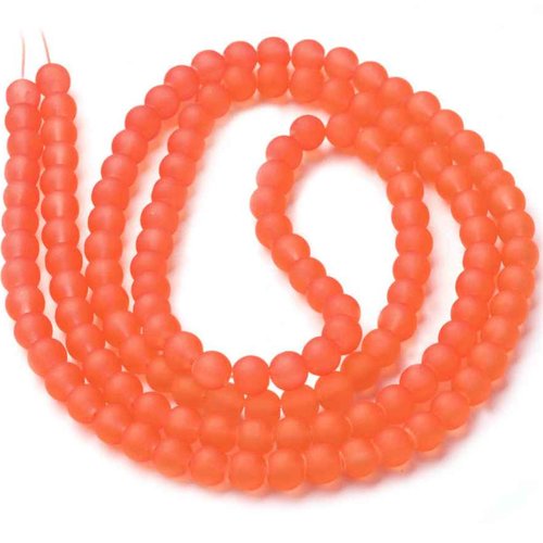 50 perles en verre givré dépoli - 4 mm - orange rouge - orange vif - mattes - rondes - perles givrées dépolies (pvg04o)