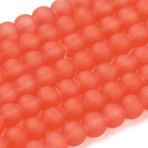 10 perles en verre givré dépoli - 6 mm - orange rouge - orange vif - mattes - rondes - perles givrées dépolies (pvg08o)
