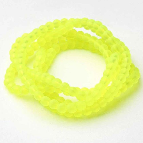 20 perles en verre givré dépoli - 4 mm - jaune néon - mattes - rondes - perles givrées dépolies (pvg04jn
