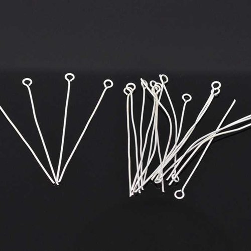 50 tiges à oeil - 38 mm - argenté - tiges à tête ronde - clous-tiges  (cttr38a)