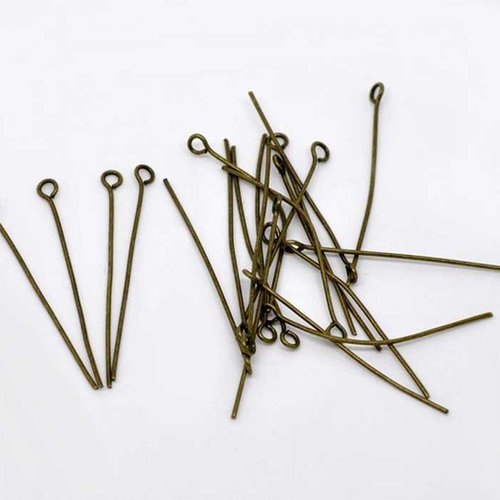 50 tiges à oeil - 38 mm - couleur bronze vieilli - tiges à tête ronde - clous-tiges (cttr38ba)