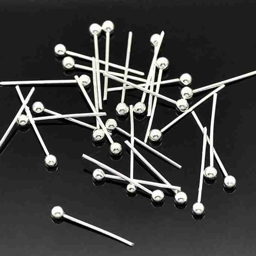 50 clous à tête boule - 20 mm - argenté - tiges à tête boule - clous tiges à bille (cttb20a)