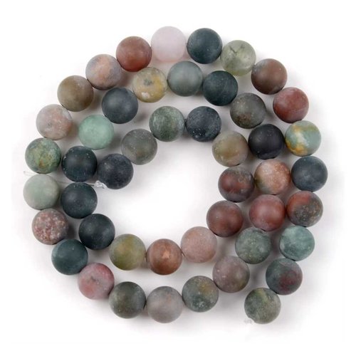 10 perles agate indienne - 6 mm - couleurs variées - givrées dépolies - pierres gemmes - mattes - rondes (agip06-2 )