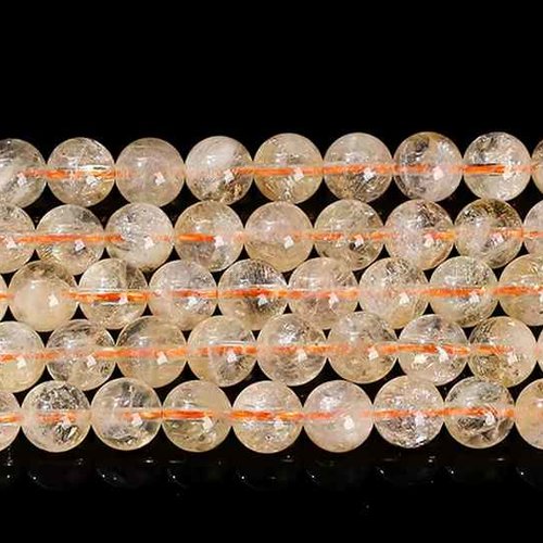 10 perles citrine chauffée - 8 mm - jaune pâle à jaune miel - pierres gemmes - rondes (citp08-1 )