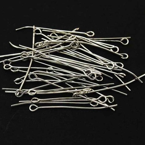 20 tiges à oeil - 40 mm - argenté - tiges à tête ronde - clous-tiges (cttr40a)