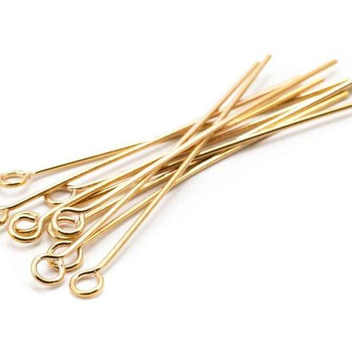 50 tiges à oeil - 40 mm - doré - tiges à tête ronde - clous-tiges (cttr40d)